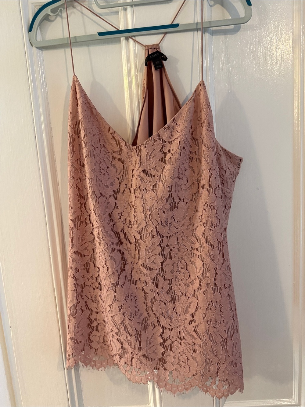 J.Crew Blush Pink rose Lace v neck tank top dressy 16 tall balletcore garden